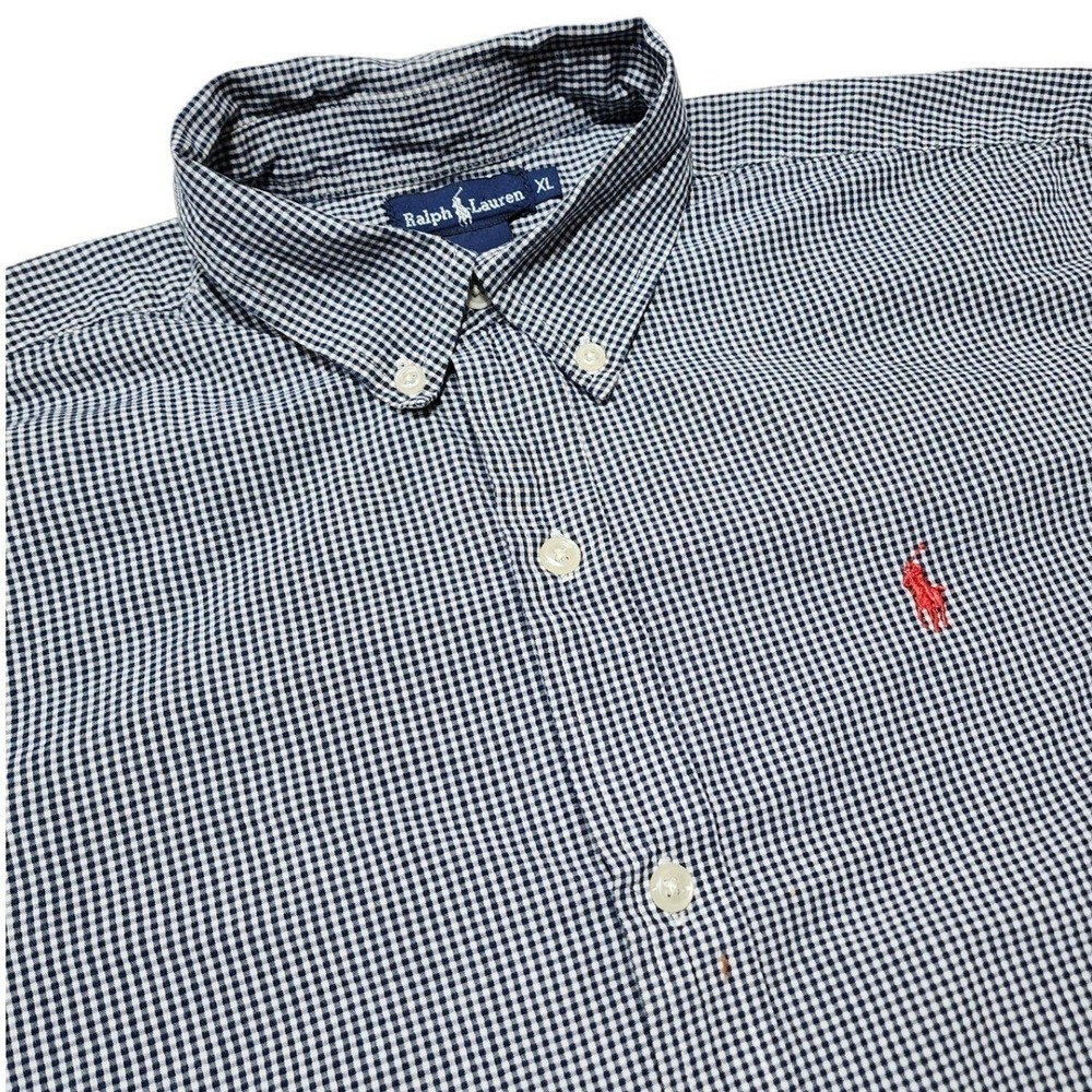 Ralph Lauren Button Down‎ Shirt Men XL Blue Gingham Check Short Sleeve Cotton